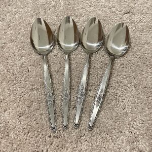 Interpur Rose Scroll Soup Spoons Set of 4 Stainless Steel Flatware 7.5”